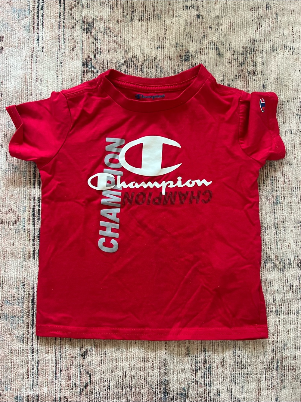 Champion Red Short Sleeve Kids Tee with White Logo